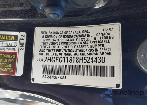 2008 Honda Civic Ex from USA, damaged, VIN 2HGFG11818H524430